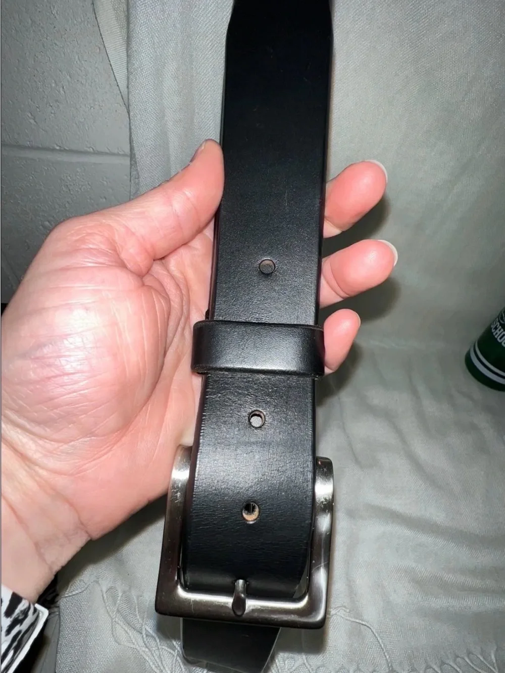 Classic Men's Black Leather Belt with Brushed Metal Buckle Size 40